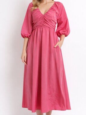 Tuckernuck Hyacinth House Pink Maxi Dress with Ruched Bodice NWT